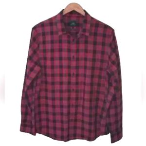 A|X Armani Exchange Mens Size L Plaid Button Down Long Sleeve Shirt Red Black
